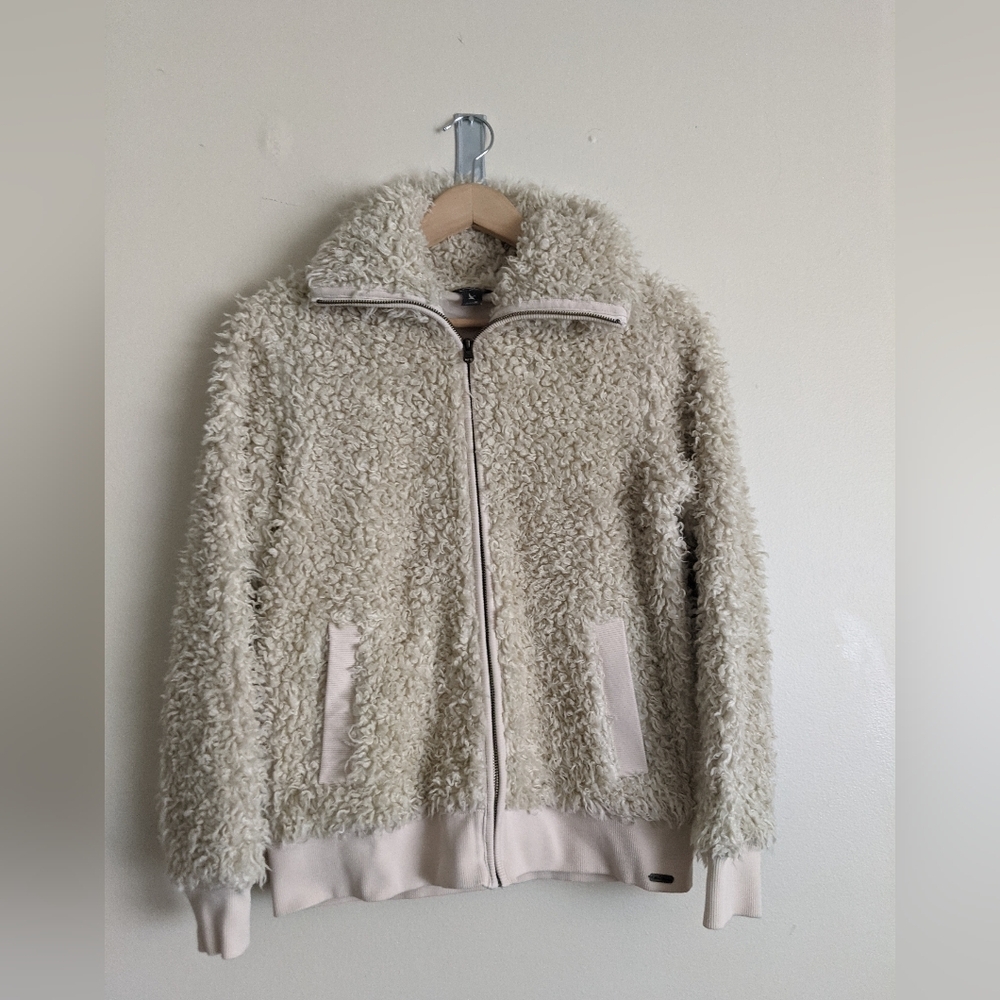 Eddie Bauer Cream Fuzzy Jacket Size M
